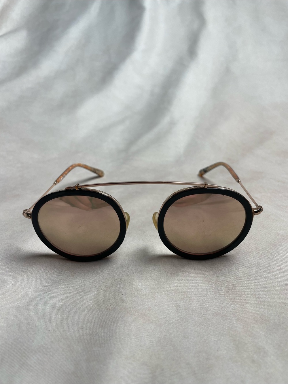KREWE CONTI 46-24 Round Tortoise Black Sunglasses Gold Metal Bridge